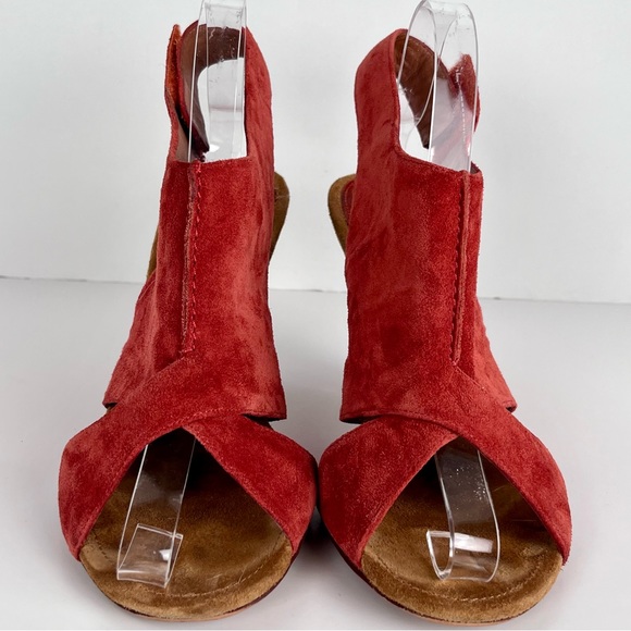 Biviel Heel Sandal Size 40 US 9.5-10 Leather Slingback Papaya Orange Suede - Picture 6 of 11